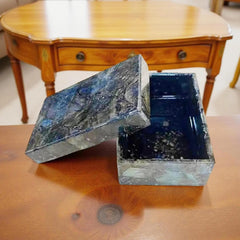 Blue Labradorite Gemstone Jewelry Box – Large Stone Keepsake Box for Ashes, Healing, Memorial Gift Unique Handicrafts IND