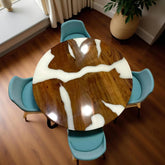 Custom White Epoxy River Table – Handmade Dining, Coffee, Office, Kitchen, or Round Table – Farmhouse Furniture Unique Handicrafts IND