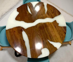 Custom White Epoxy River Table – Handmade Dining, Coffee, Office, Kitchen, or Round Table – Farmhouse Furniture Unique Handicrafts IND