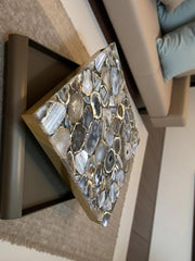 Elegant Brown Agate Inlay Coffee Table – Handcrafted Stone Center Table – Modern Luxury Decor Unique Handicrafts IND