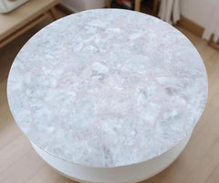 Antique White Quartz Round Table Top – Natural Stone Centerpiece – Quartz Desk or Coffee Table for Home Décor Unique Handicrafts IND