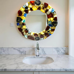 Elegant Mixed Agate Wall Mirror – Handmade Gemstone Frame – Crystal Accent Mirror for Living Room or Bedroom Decor Unique Handicrafts IND