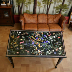 Black Marble Coffee Table – Lapis Lazuli Inlay with Birds, Pietra Dura Semi Precious Stone Art Unique Handicrafts IND