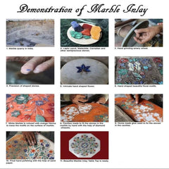 Black Marble Coffee Table – Lapis Lazuli Inlay with Birds, Pietra Dura Semi Precious Stone Art Unique Handicrafts IND