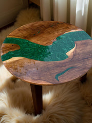 Green Resin River Table – Epoxy Wood Coffee Table, Handmade Rustic Furniture Unique Handicrafts IND