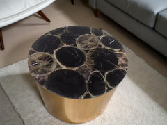 Black Agate Coffee Table – Agate Geode Side Table, Small Living Room Table, Crystal Tabletop, Natural Agate Decor Unique Handicrafts IND