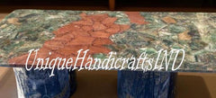 Green Agate Center Table – Modern Geode Dining Table, Natural Stone Living Room Table, Agate Side Table, Dining Room Decor Unique Handicrafts IND