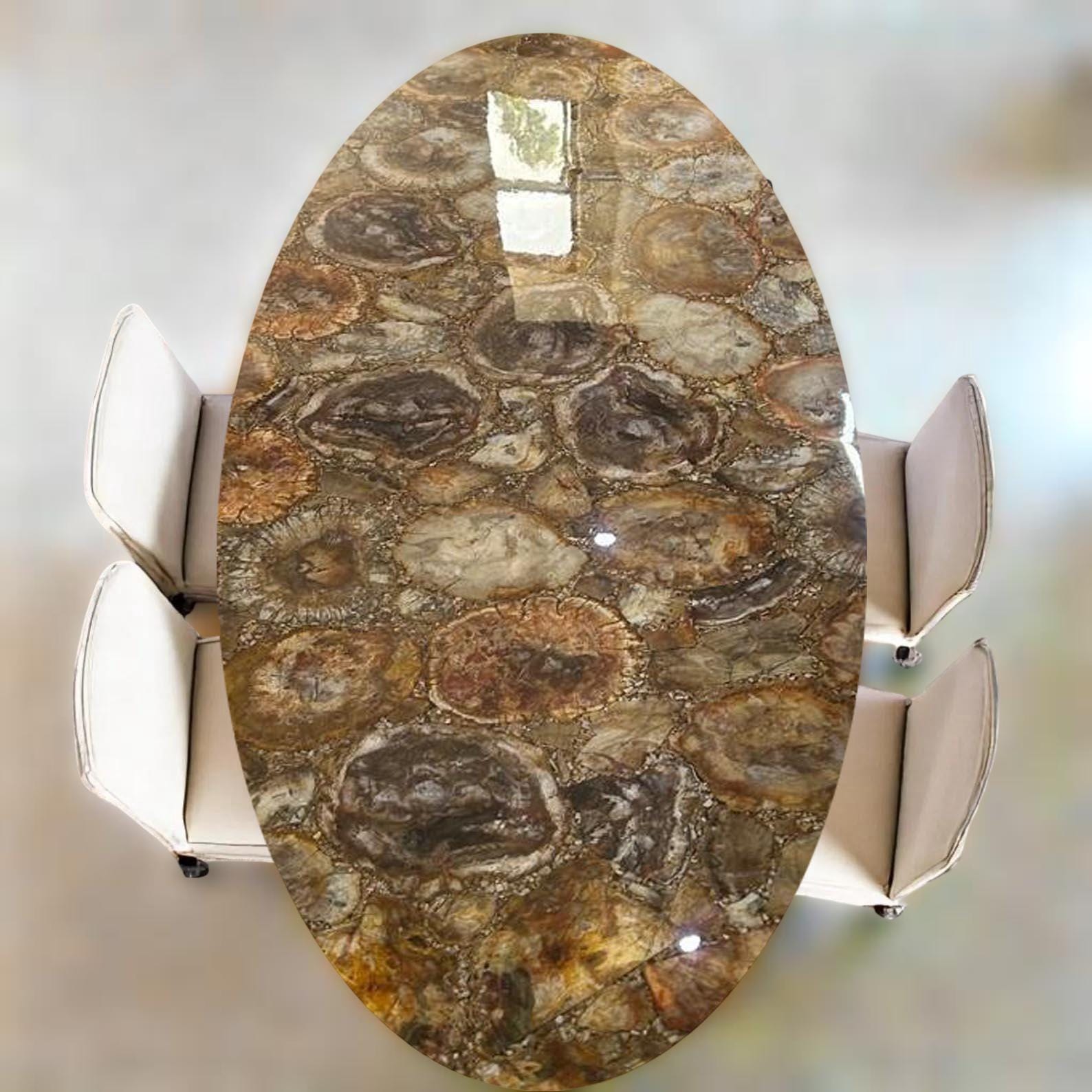 Oval Petrified Wood Dining Table – Handmade Center Table / Conference Table – Natural Stone Furniture for Home & Office Decor Unique Handicrafts IND