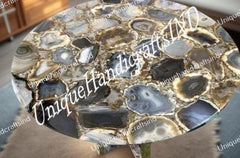 Handmade Agate Stone Coffee Table | Natural Gemstone Round Table | Luxury Accent Table | Unique Home Decor Furniture Unique Handicrafts IND