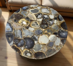Antique Natural Stone Round Table Top, Gemstone Quartz Center Table, Home Decor Desk Accent Unique Handicrafts IND
