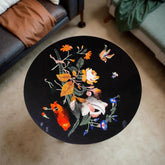 Black Marble Inlay Coffee Table – Handmade Round Side Table – Elegant Stone Accent Furniture Unique Handicrafts IND