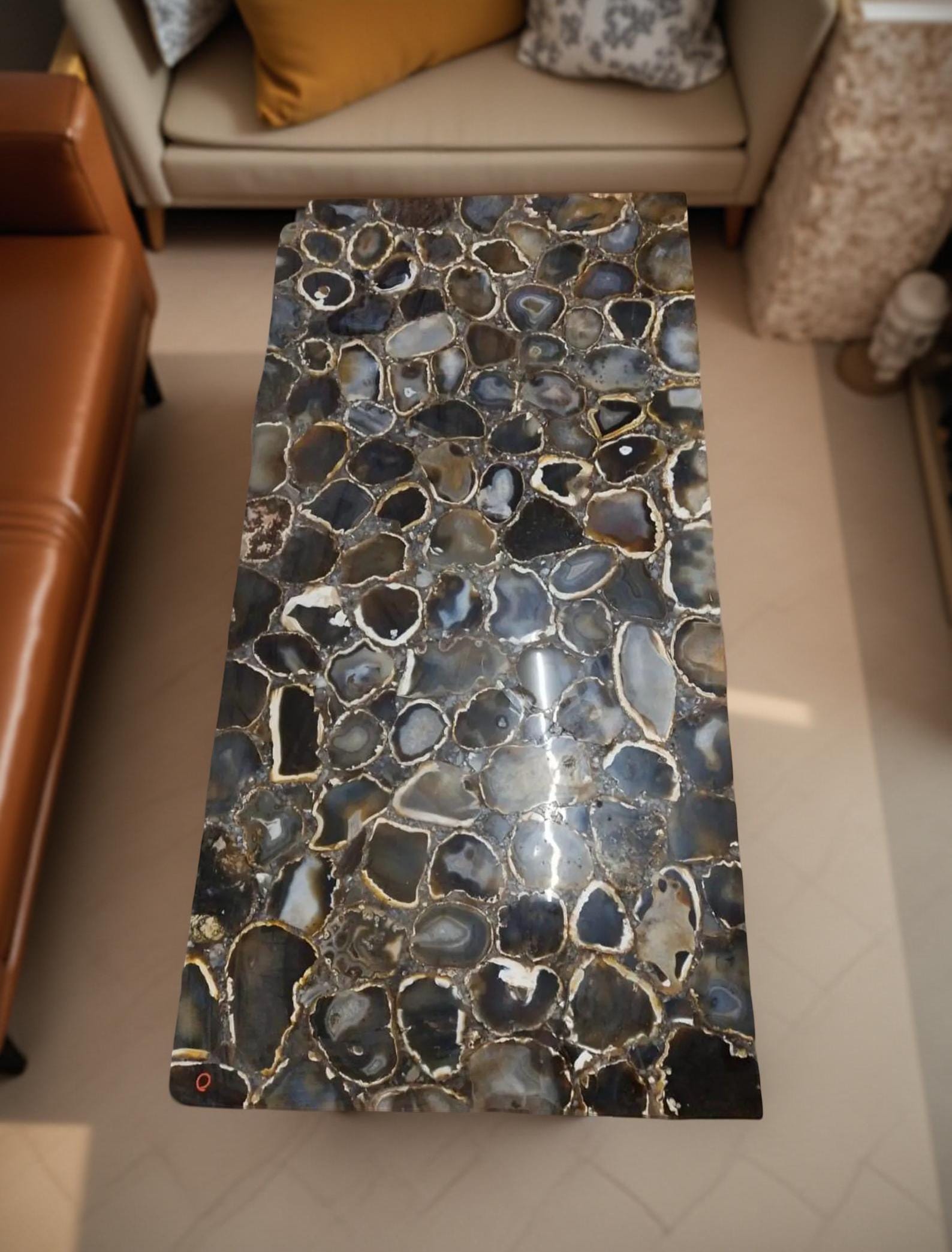 Brown Agate Coffee Table Natural Stone Top Modern Living Room Accent Furniture Unique Handicrafts IND