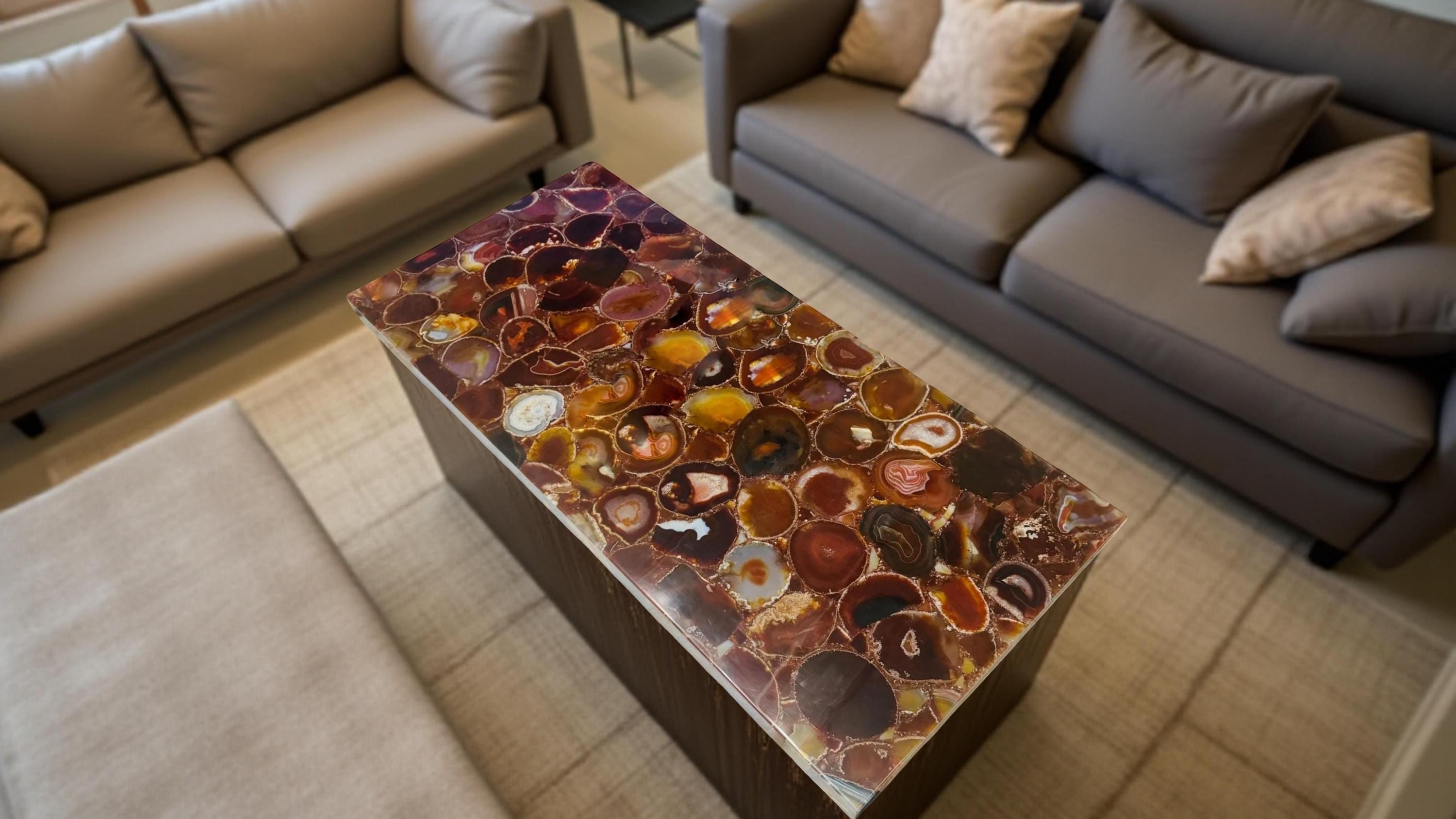 Orange Onyx Coffee Table Stone Centerpiece Modern Living Room Decor Accent Furniture Unique Handicrafts IND