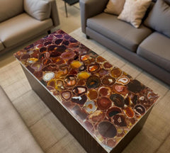 Orange Onyx Coffee Table Stone Centerpiece Modern Living Room Decor Accent Furniture Unique Handicrafts IND