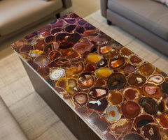 Orange Onyx Coffee Table Stone Centerpiece Modern Living Room Decor Accent Furniture Unique Handicrafts IND
