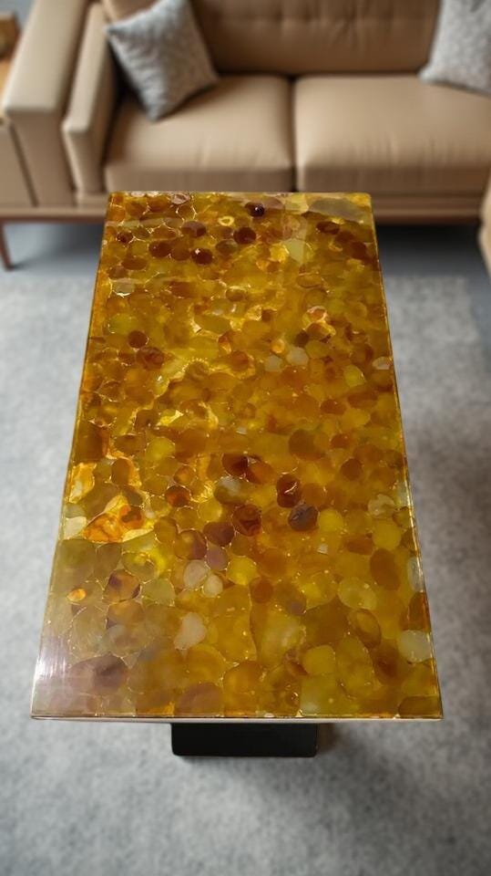 Gemstone Yellow Agate Stone Coffee Table – Rectangle Console or Countertop Slab Unique Handicrafts IND