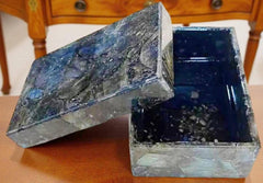 Blue Labradorite Gemstone Jewelry Box – Large Stone Keepsake Box for Ashes, Healing, Memorial Gift Unique Handicrafts IND