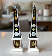 Black Marble Obelisks Set of 2 – Handmade Decorative Overlay Art, Marble Obelisk Showpieces for Living Room & Home Decor Unique Handicrafts IND