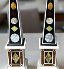 Black Marble Obelisks Set of 2 – Handmade Decorative Overlay Art, Marble Obelisk Showpieces for Living Room & Home Decor Unique Handicrafts IND