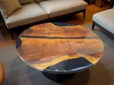 Black Epoxy Coffee Table – Round Wood Resin Table – Handmade Modern Wooden Furniture – Rustic Living Room Decor Unique Handicrafts IND