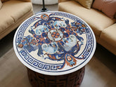White Marble Round Coffee Table – Pietra Dura Inlay Floral Art – Semi-Precious Stone Table – Handmade Home Decor Furniture Unique Handicrafts IND