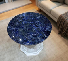 Blue Sodalite Agate Coffee Table – Natural Stone Round Table, Handmade Modern Home Decor, Luxury Gemstone Furniture Unique Handicrafts IND