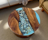 Epoxy Walnut Coffee Table – Blue Resin River Tabletop, Handmade Wooden Furniture, Live Edge Rustic Home Decor Unique Handicrafts IND