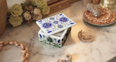 White Marble Jewelry Box – Lapis Inlay Floral Pietra Dura Art, Handmade Stone Keepsake Gift for Her, Luxury Decor Unique Handicrafts IND