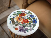 White Marble Coffee Table – Semi-Precious Stone Inlay, Handmade Floral Pietra Dura Art, Luxury Living Room Furniture Unique Handicrafts IND