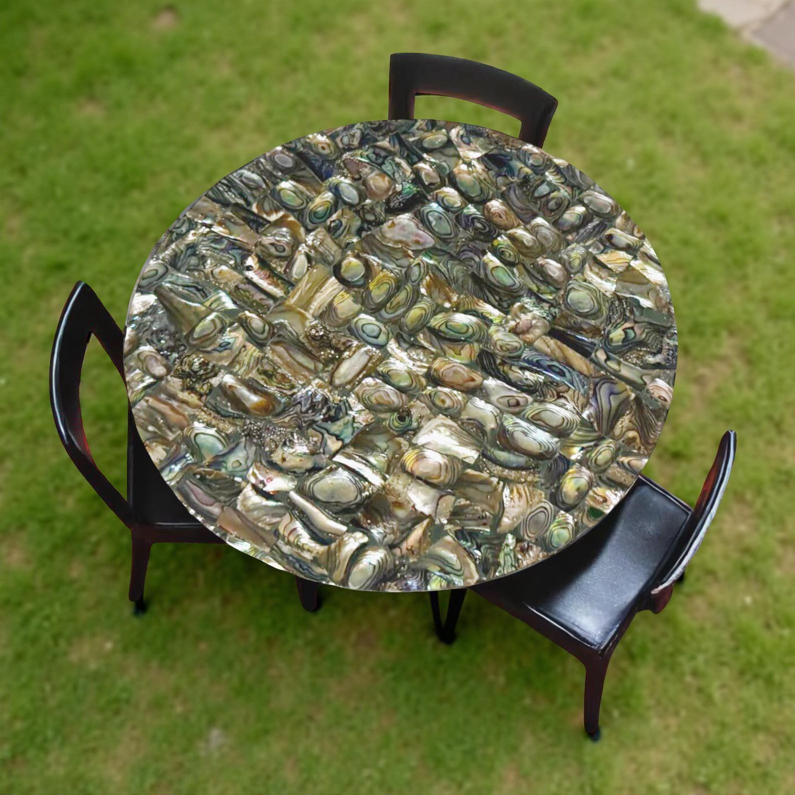Paua Shell Coffee Table, Mosaic Inlay Stone Art, Precious Stone Tabletop, Handmade Garden Decor, Interior Accent Furniture Unique Handicrafts IND