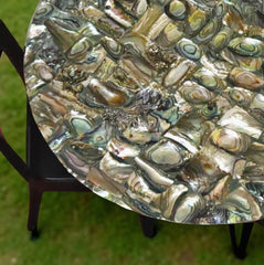 Paua Shell Coffee Table, Mosaic Inlay Stone Art, Precious Stone Tabletop, Handmade Garden Decor, Interior Accent Furniture Unique Handicrafts IND