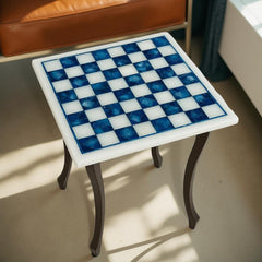 Elegant Marble Chess Board with Turquoise Inlay – Handmade Mosaic Art Chessboard, Unique Gift for Chess Lovers & Collectors Unique Handicrafts IND