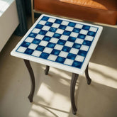 Elegant Marble Chess Board with Turquoise Inlay – Handmade Mosaic Art Chessboard, Unique Gift for Chess Lovers & Collectors Unique Handicrafts IND