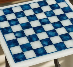 Elegant Marble Chess Board with Turquoise Inlay – Handmade Mosaic Art Chessboard, Unique Gift for Chess Lovers & Collectors Unique Handicrafts IND