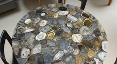 Antique Gemstone Quartz Center Table, Natural Stone Round Table Top – Handmade Home Decor Desk Accent Unique Handicrafts IND