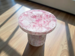 Antique Rose Quartz Round Table Top – Natural Gemstone Centerpiece – Quartz Desk or Coffee Table for Home Décor Unique Handicrafts IND