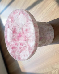Antique Rose Quartz Round Table Top – Natural Gemstone Centerpiece – Quartz Desk or Coffee Table for Home Décor Unique Handicrafts IND