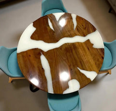 Custom White Epoxy River Table – Handmade Dining, Coffee, Office, Kitchen, or Round Table – Farmhouse Furniture Unique Handicrafts IND