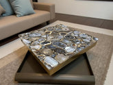 Elegant Brown Agate Inlay Coffee Table – Handcrafted Stone Center Table – Modern Luxury Decor Unique Handicrafts IND