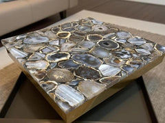 Elegant Brown Agate Inlay Coffee Table – Handcrafted Stone Center Table – Modern Luxury Decor Unique Handicrafts IND