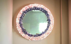 Elegant Rose Quartz & Amethyst Wall Mirror – Handmade Gemstone Frame – Crystal Mirror for Living Room or Bedroom Décor Unique Handicrafts IND