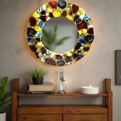 Elegant Mixed Agate Wall Mirror – Handmade Gemstone Frame – Crystal Accent Mirror for Living Room or Bedroom Decor Unique Handicrafts IND