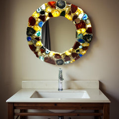 Elegant Mixed Agate Wall Mirror – Handmade Gemstone Frame – Crystal Accent Mirror for Living Room or Bedroom Decor Unique Handicrafts IND