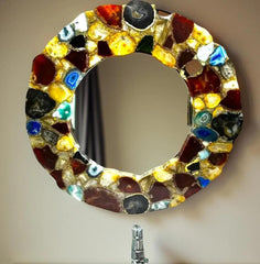 Elegant Mixed Agate Wall Mirror – Handmade Gemstone Frame – Crystal Accent Mirror for Living Room or Bedroom Decor Unique Handicrafts IND