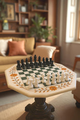 Stone Chess Board Game Table | Marble Chess Set – Inlay Chess Table with Pieces | Personalized Gift for Dad or Son | Unique Handmade Gift Unique Handicrafts IND