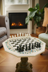 Marble Inlay Chess Table – Handmade Inlay Chess Set | Artisan Game Table for Home Decor | Traditional Game Room Piece | Luxury Gift for Him Unique Handicrafts IND