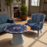 Blue Lapis Lazuli Coffee Table with Mother of Pearl Pietra Dura Floral Inlay | Luxury Stone Art Table | Handmade Home Decor Interior Accent Unique Handicrafts IND