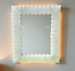 Handmade Selenite Wall Mirror with Crystal Inlay – Agate Stone Gemstone Mirror for Home Decor, Sale Unique Handicrafts IND