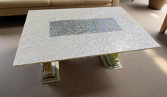 Mother of Pearl Paua Shell Mosaic Table Top – Handmade Stone Inlay Coffee, Dining, Center Table Slab Unique Handicrafts IND