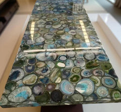 Custom Blue & Green Agate Table Top – Stone Slab for Coffee, Dining and Kitchen Countertops Unique Handicrafts IND